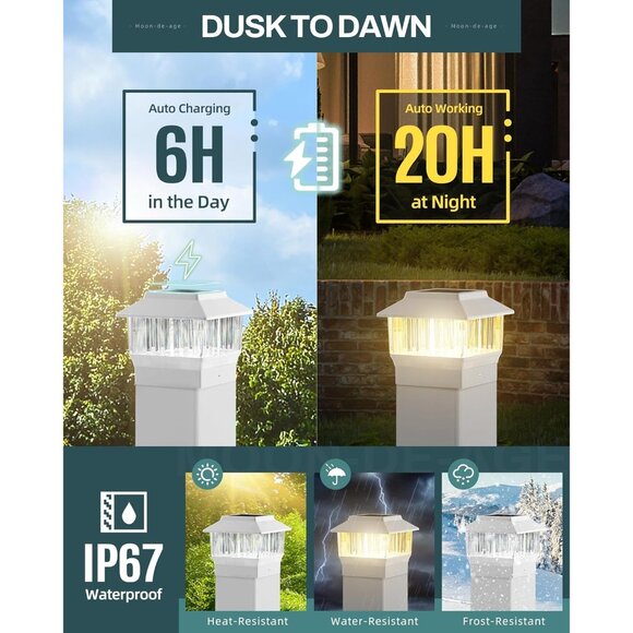 50 Lumen Solar Post Lights, 3 Modes Outdoor Deck Fence Post Cap Lights - 4x4 3.5 - Picture 3 of 6